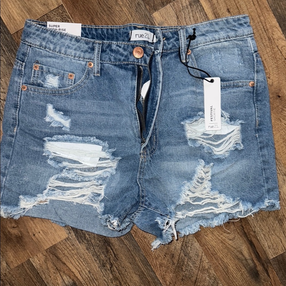Rue21 Blue Distressed Denim Shorts